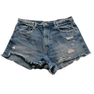 Zara Blue Distressed High Rise Cut Off Jean Shorts Size Medium
